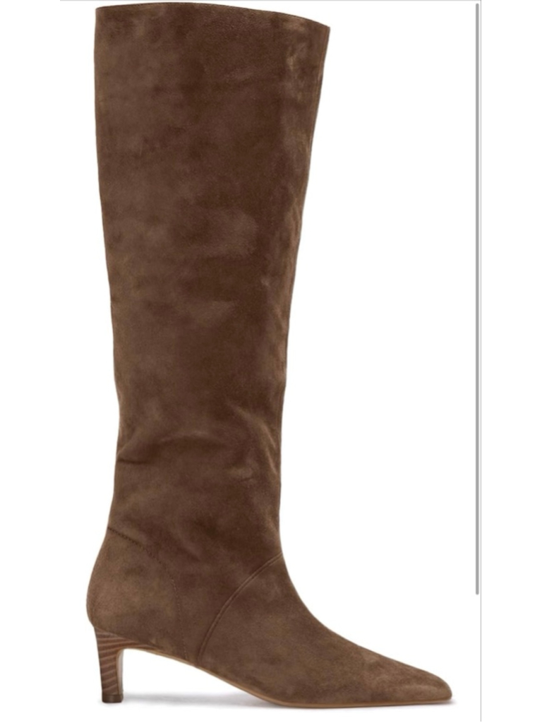 New Knee High Vegan Suede Boots Wide Calf Kitten Heel Pointed Toe 8